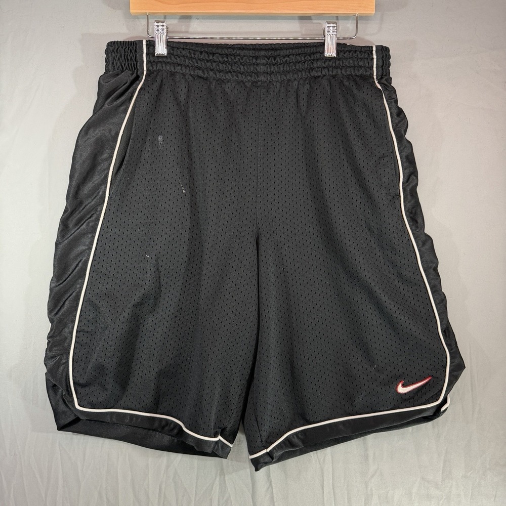 Vintage Nike Basketball Shorts Mens XL Black Mesh Swoosh Y2K Silver Tag